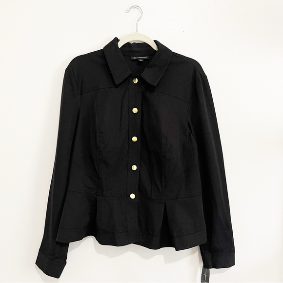 New INC Peplum Pleated Button Down Jacket Blazer Black Gold Button Women’s Sz XL - Picture 3 of 10
